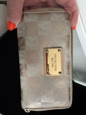 Michael Kors Gold Metallic Checker Zip-Around Wallet